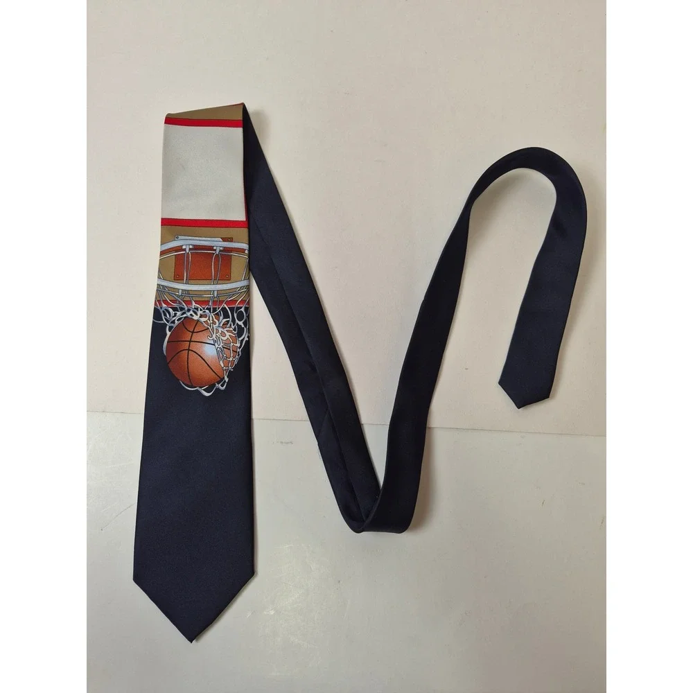 Ralph Marlin Mens Basketball Hoop Novelty Necktie Navy Blue Polyester Sports Tie